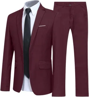 Men's Slim Fit 2 Piece Suit One Button Formal Wedding Blazer Jacket Pants Set Casual Long Sleeve Solid Business Party Outfits