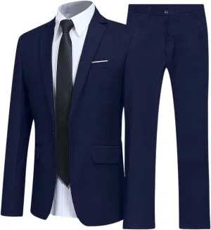 Men's Slim Fit 2 Piece Suit One Button Formal Wedding Blazer Jacket Pants Set Casual Long Sleeve Solid Business Party Outfits
