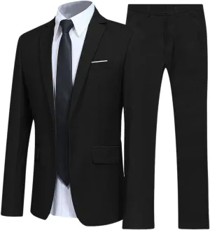Men's Slim Fit 2 Piece Suit One Button Formal Wedding Blazer Jacket Pants Set Casual Long Sleeve Solid Business Party Outfits