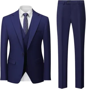 Men's Slim Fit 3 Piece Suit, Double Breasted Business Wedding Prom Suits Tuxedo Blazer & Vest & Pants Suits Set