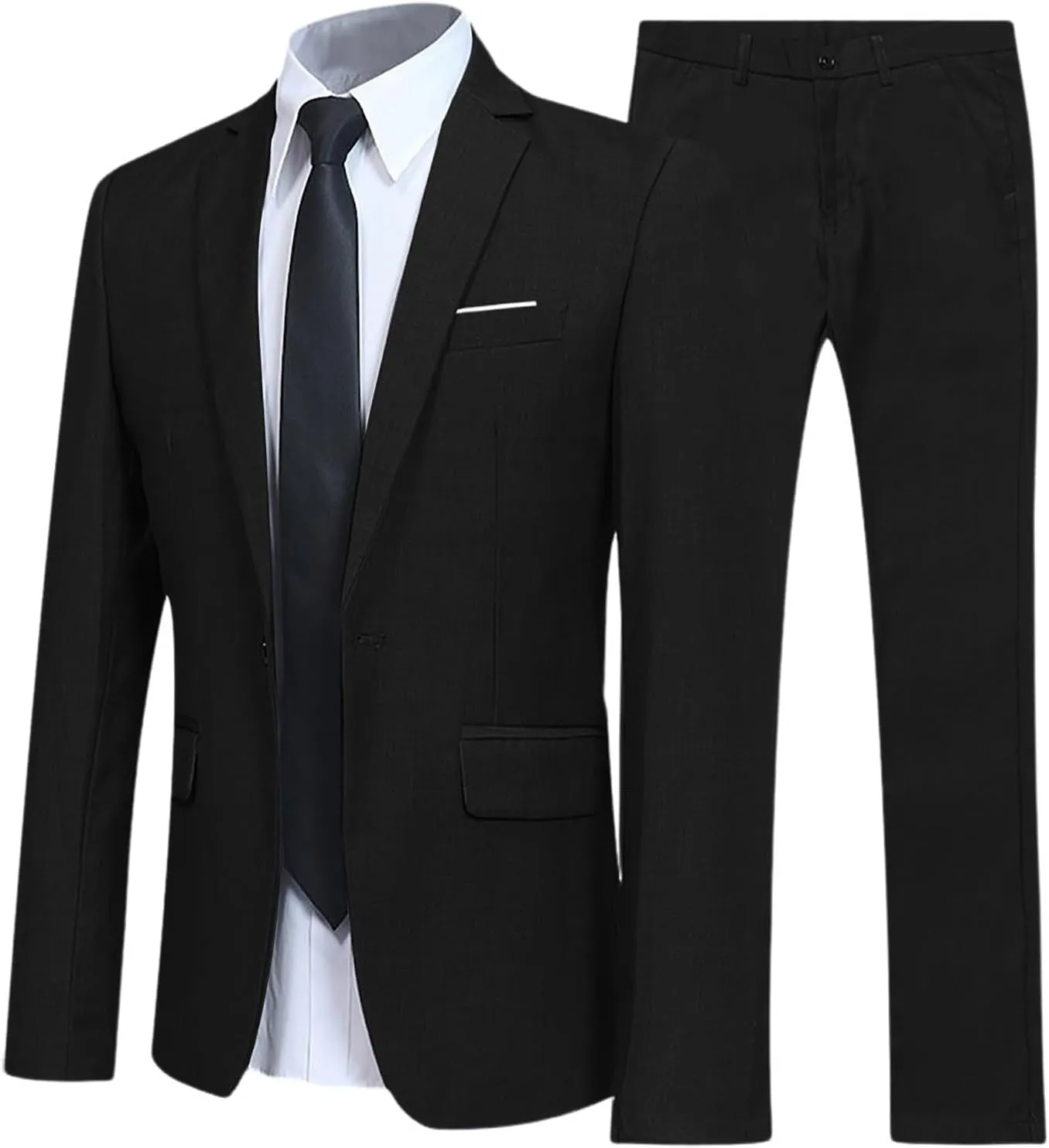 Men's Slim Fit Black 2-Piece Suit - Business Casual Notched Lapel Jacket & Pant Set S-6XL