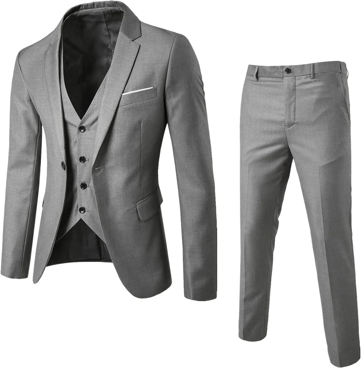 Men's Slim Fit Blue 3 Piece Suit Set - Blazer, Vest, Pants - Wedding, Business, Prom, Tuxedo Suits
