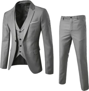 Men's Slim Fit Blue 3 Piece Suit Set - Blazer, Vest, Pants - Wedding, Business, Prom, Tuxedo Suits
