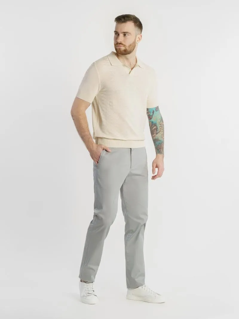 Men's Slim-Fit Stretch Chinos, 97% Cotton/3% Elastane, Flat Front, Breathable, Machine Washable; Gray, Blue, Beige.