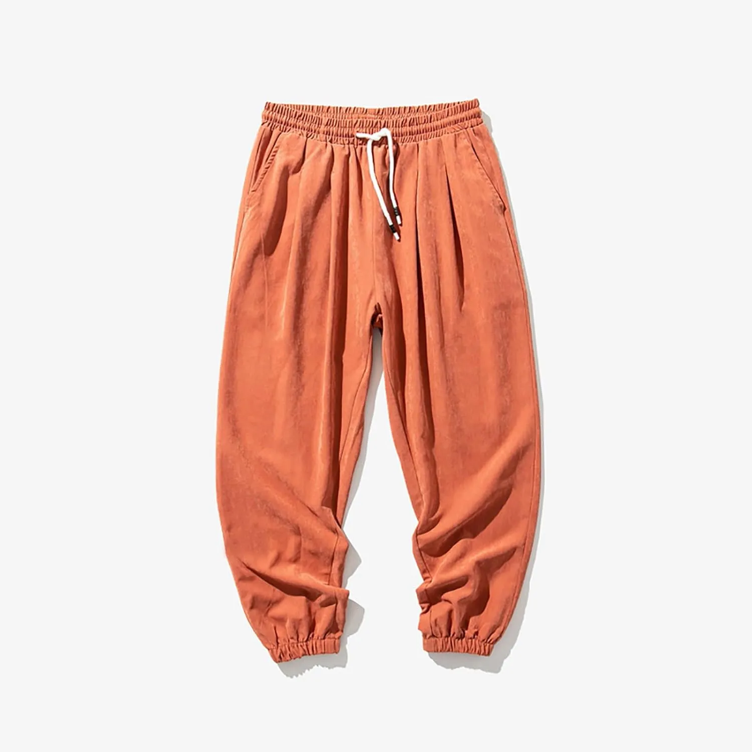 Men's Solid Color Drawstring Elastic Waist Sweatpants Loose Soft Cuffed Pants Casual Cozy Long Pants with Pockets