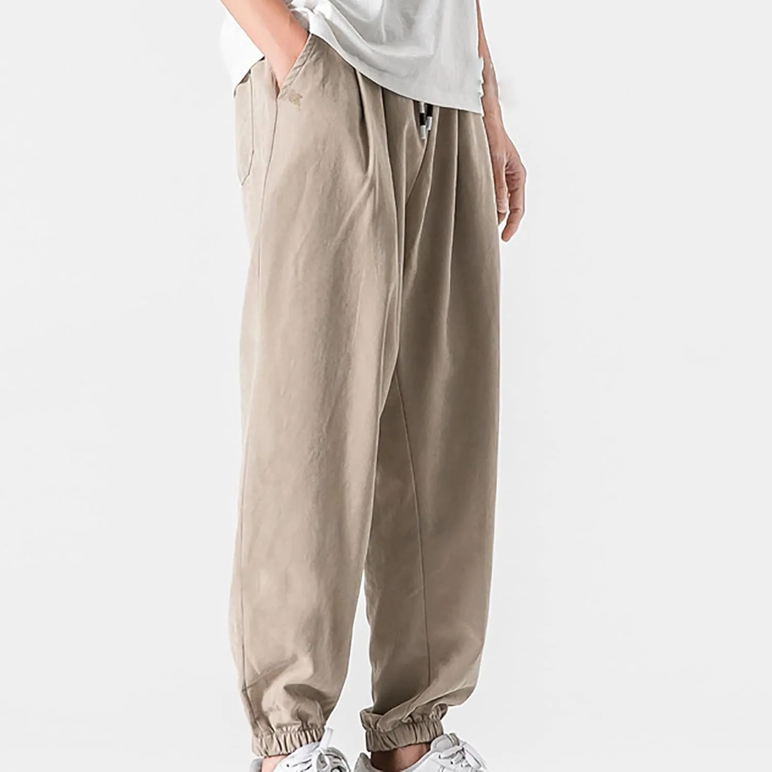 Men's Solid Color Drawstring Elastic Waist Sweatpants Loose Soft Cuffed Pants Casual Cozy Long Pants with Pockets
