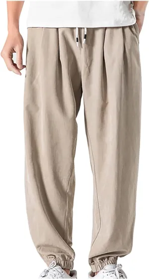 Men's Solid Color Drawstring Elastic Waist Sweatpants Loose Soft Cuffed Pants Casual Cozy Long Pants with Pockets