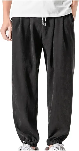 Men's Solid Color Drawstring Elastic Waist Sweatpants Loose Soft Cuffed Pants Casual Cozy Long Pants with Pockets