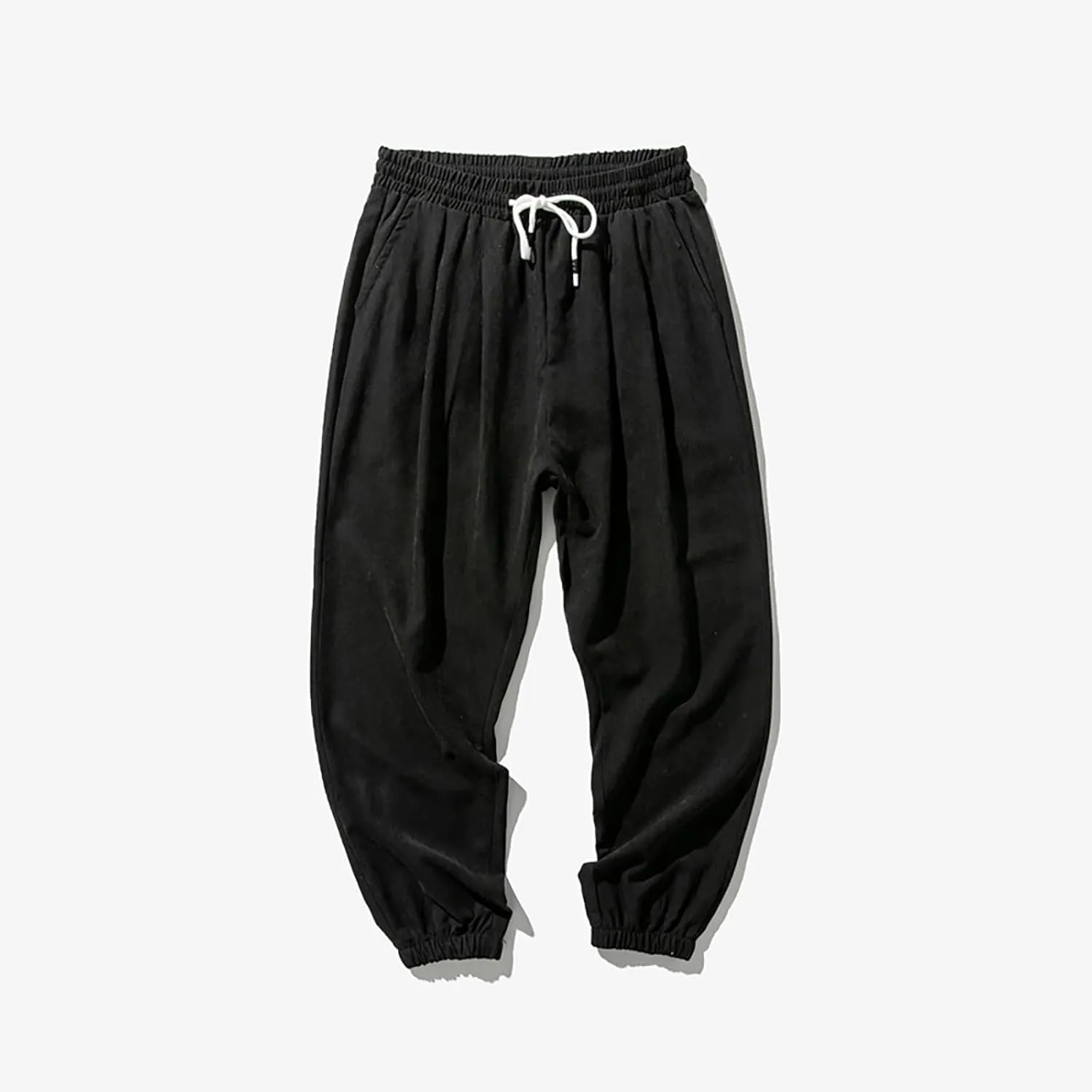 Men's Solid Color Drawstring Elastic Waist Sweatpants Loose Soft Cuffed Pants Casual Cozy Long Pants with Pockets