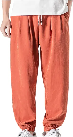 Men's Solid Color Drawstring Elastic Waist Sweatpants Loose Soft Cuffed Pants Casual Cozy Long Pants with Pockets