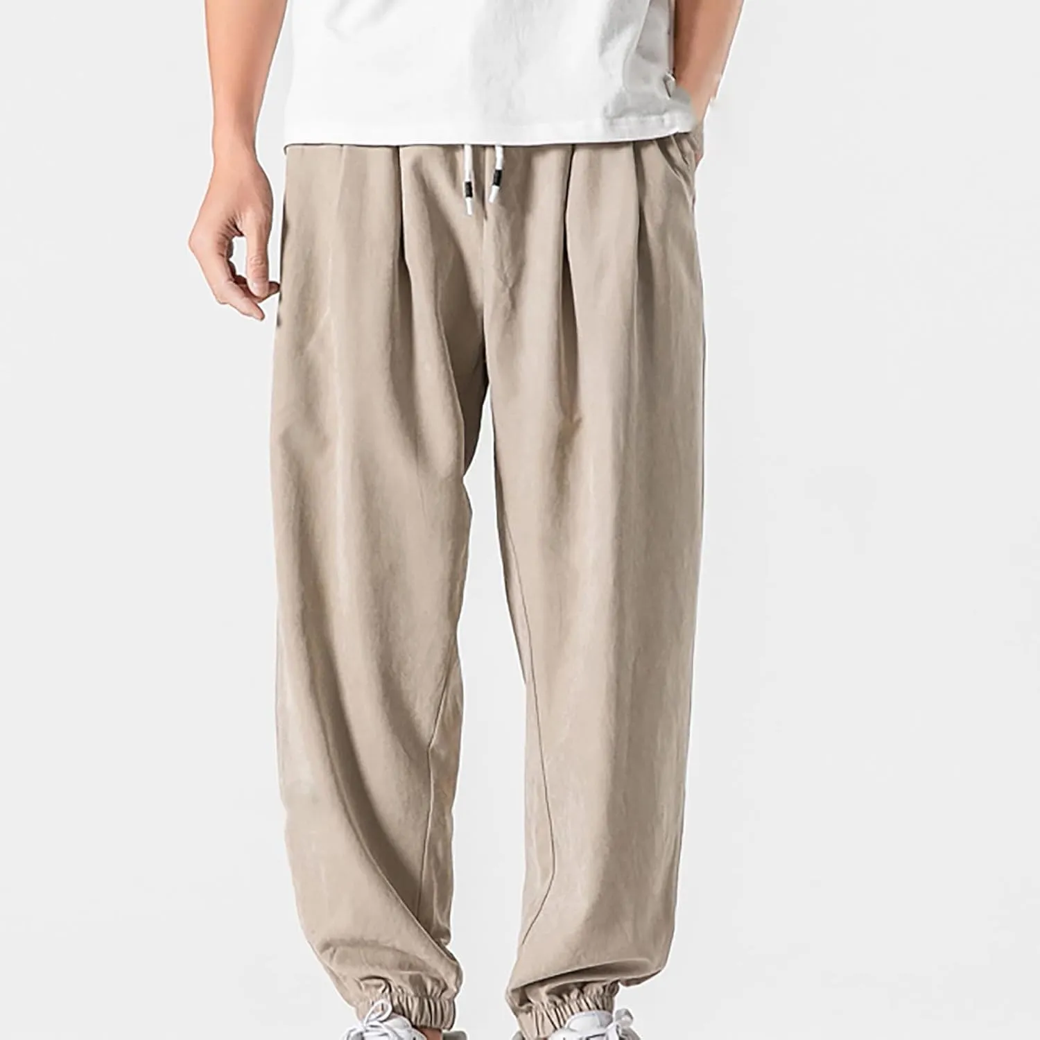 Men's Solid Color Drawstring Elastic Waist Sweatpants Loose Soft Cuffed Pants Casual Cozy Long Pants with Pockets