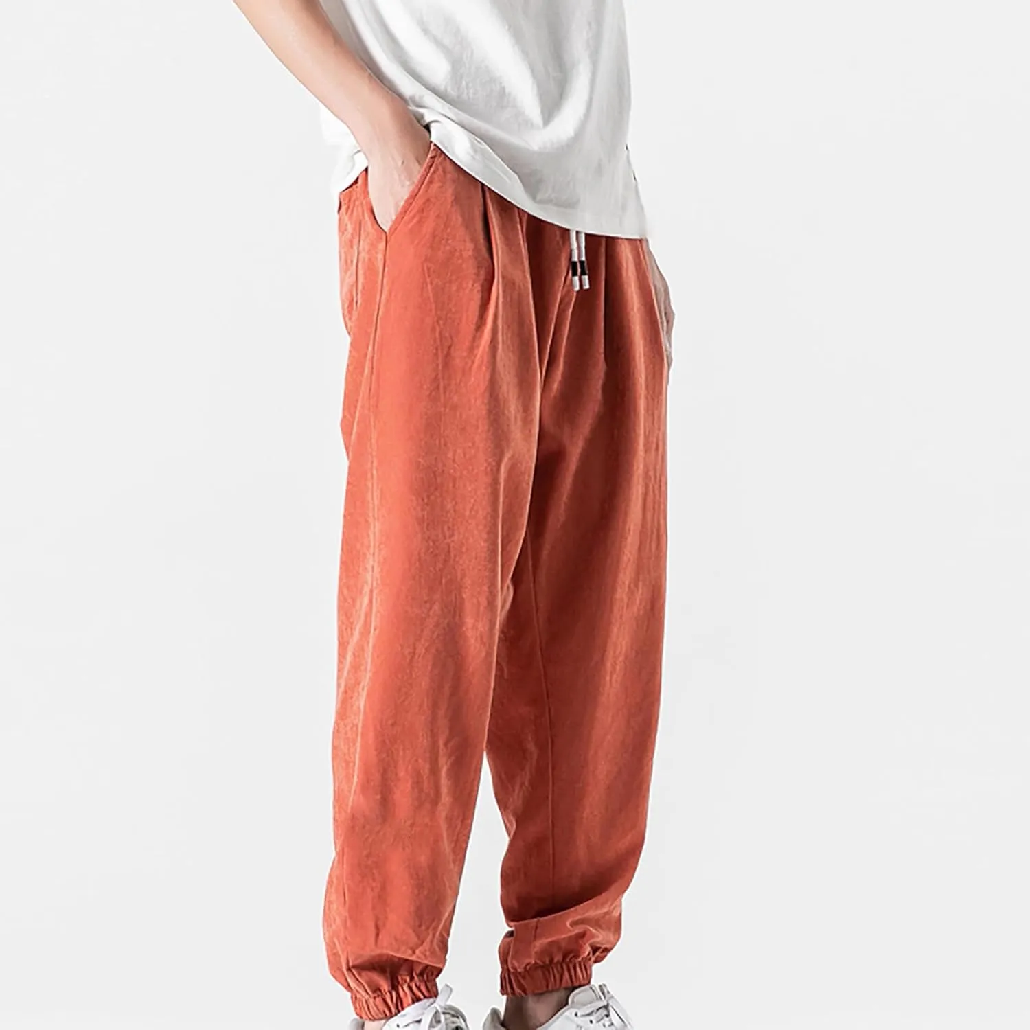 Men's Solid Color Drawstring Elastic Waist Sweatpants Loose Soft Cuffed Pants Casual Cozy Long Pants with Pockets