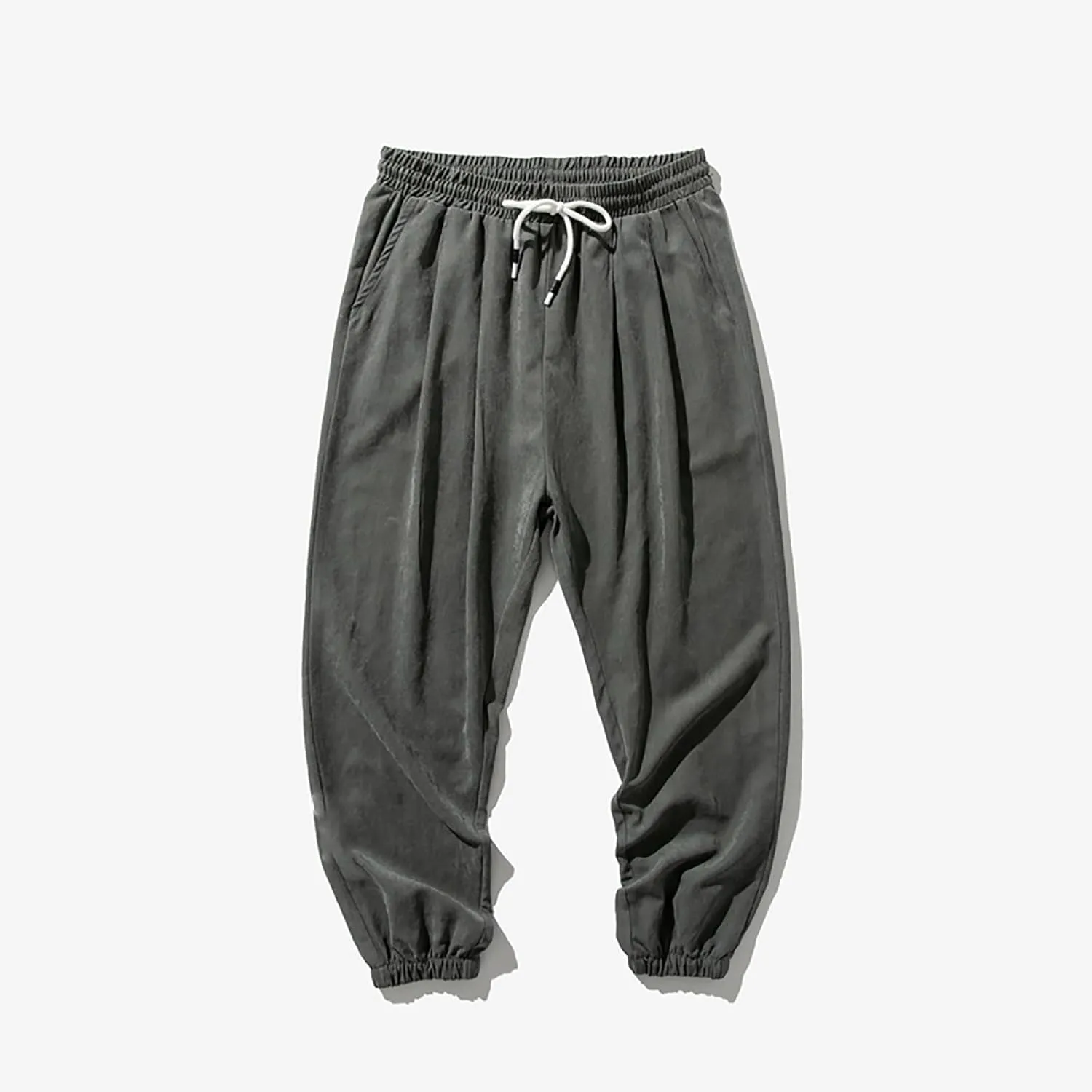 Men's Solid Color Drawstring Elastic Waist Sweatpants Loose Soft Cuffed Pants Casual Cozy Long Pants with Pockets