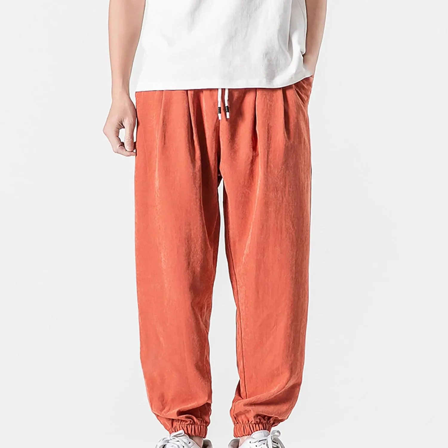 Men's Solid Color Drawstring Elastic Waist Sweatpants Loose Soft Cuffed Pants Casual Cozy Long Pants with Pockets