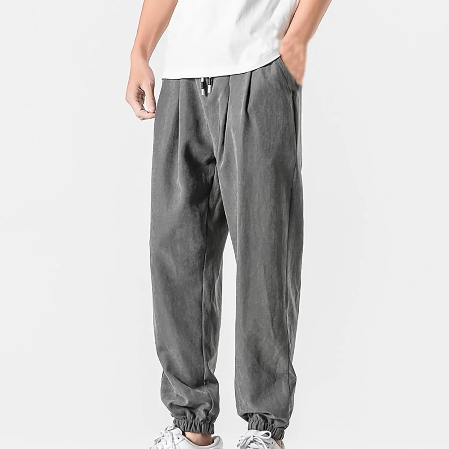 Men's Solid Color Drawstring Elastic Waist Sweatpants Loose Soft Cuffed Pants Casual Cozy Long Pants with Pockets