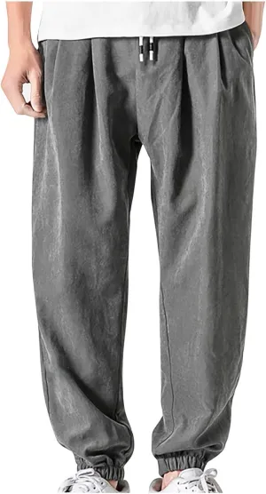 Men's Solid Color Drawstring Elastic Waist Sweatpants Loose Soft Cuffed Pants Casual Cozy Long Pants with Pockets