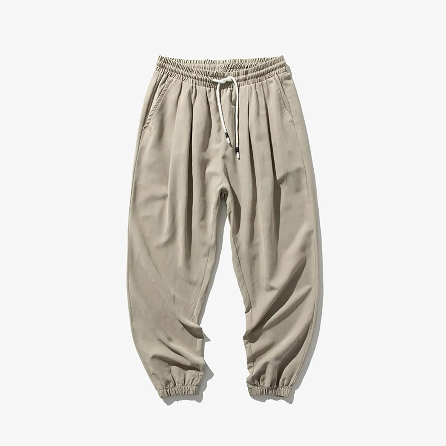 Men's Solid Color Drawstring Elastic Waist Sweatpants Loose Soft Cuffed Pants Casual Cozy Long Pants with Pockets