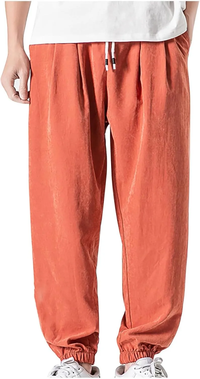 Men's Solid Color Drawstring Elastic Waist Sweatpants Loose Soft Cuffed Pants Casual Cozy Long Pants with Pockets