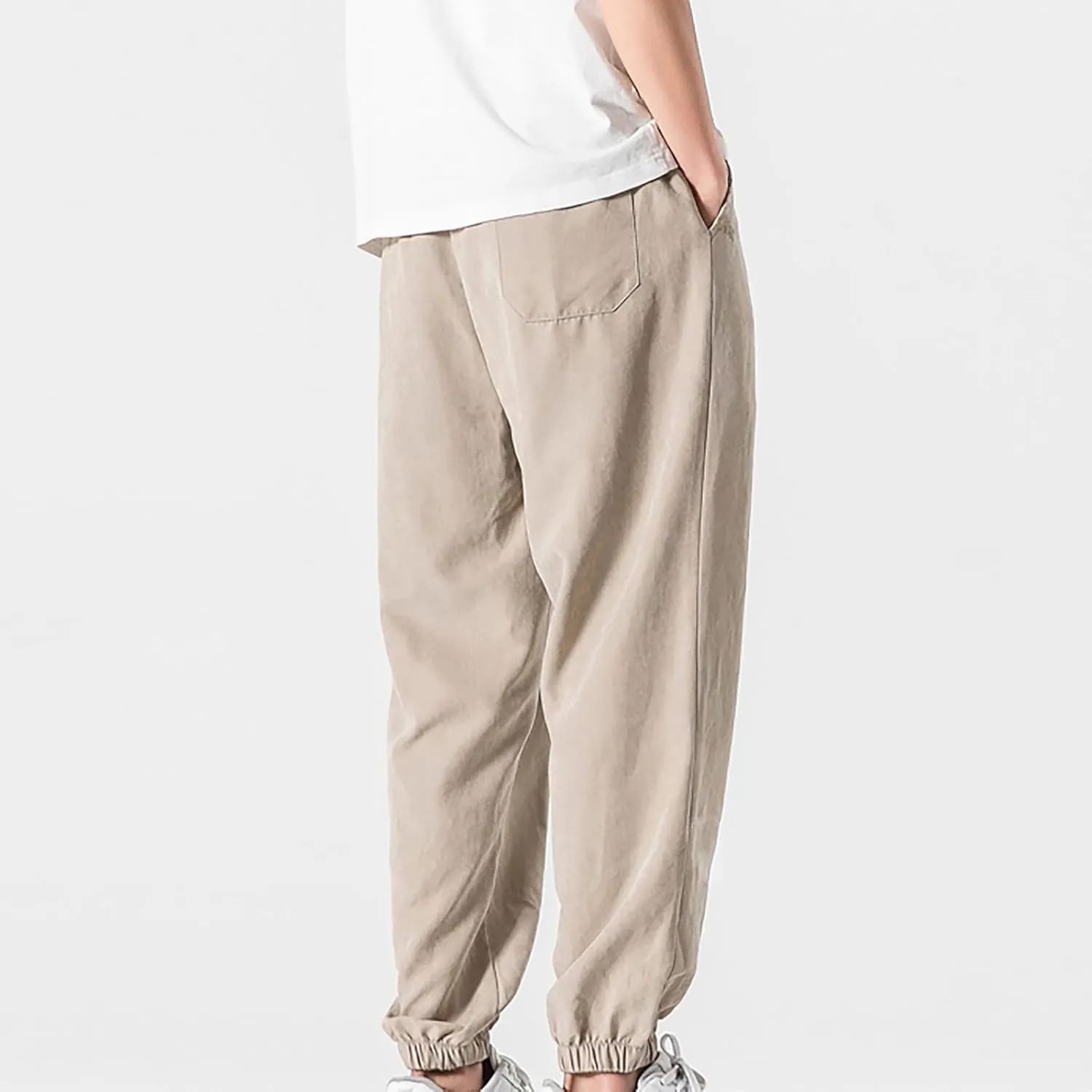 Men's Solid Color Drawstring Elastic Waist Sweatpants Loose Soft Cuffed Pants Casual Cozy Long Pants with Pockets