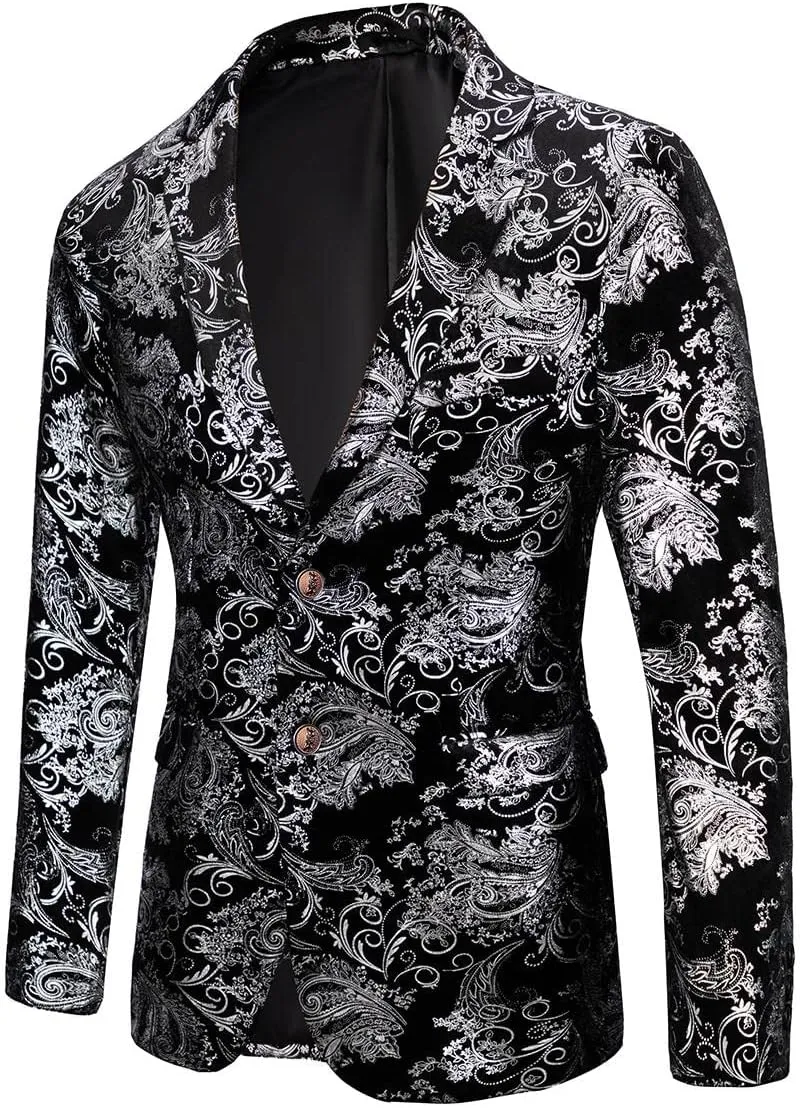 Mens Suit Slim Fit 2 Piece Formal Skinny Floral Tuxedo Suit Set Shawl Lapel for Wedding Dinner Party