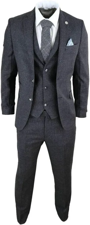 Men's Suits 3 Piece Slim fit Checked Business Suits Single Breasted Notch Lapel Groom Tuxedos Gray