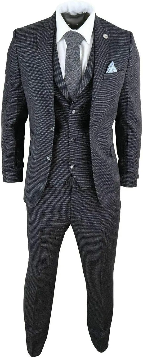 Men's Suits 3 Piece Slim fit Checked Business Suits Single Breasted Notch Lapel Groom Tuxedos Gray