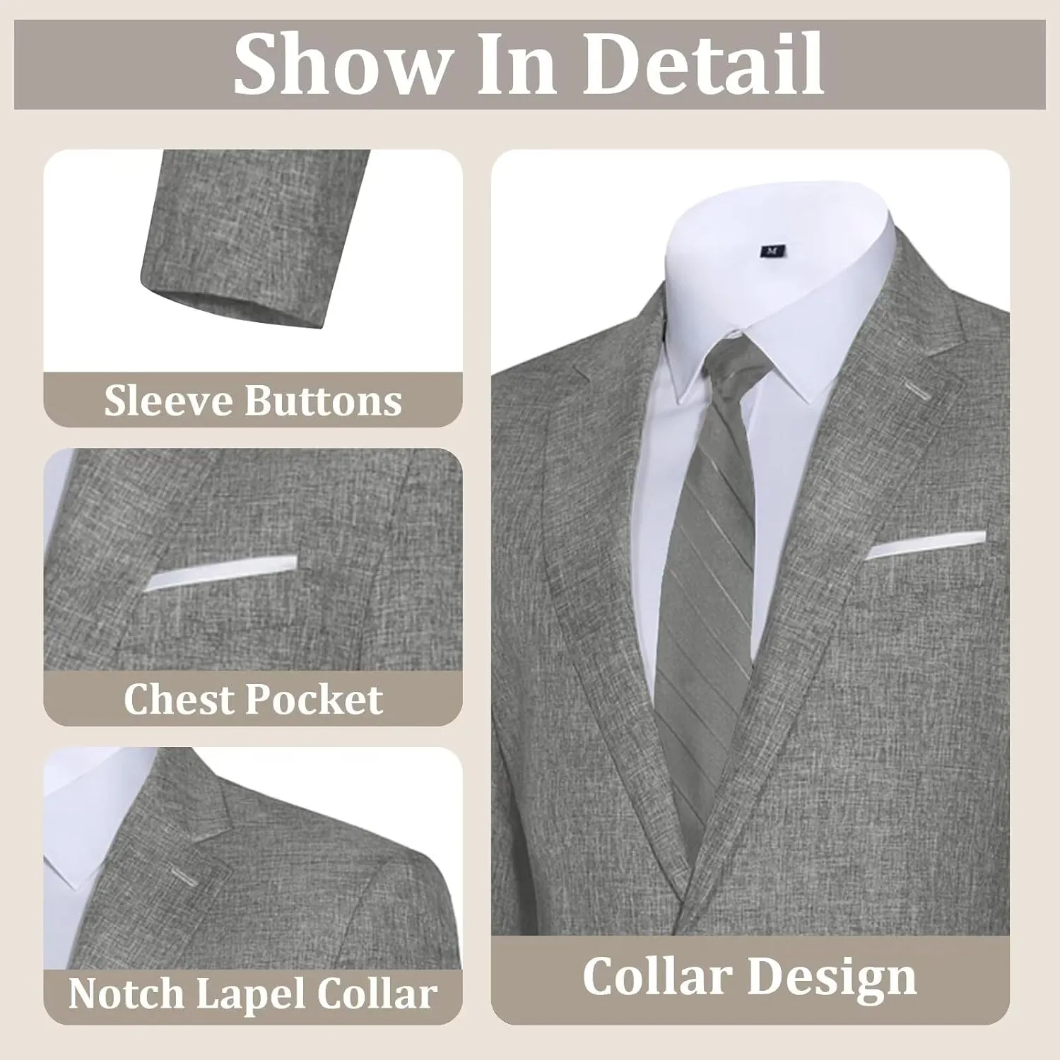 Mens Suits Classic Fit 2 Piece Lightweight Suit Set One Button Casual Jacket Blazer Pant for Men Wedding Bussiness