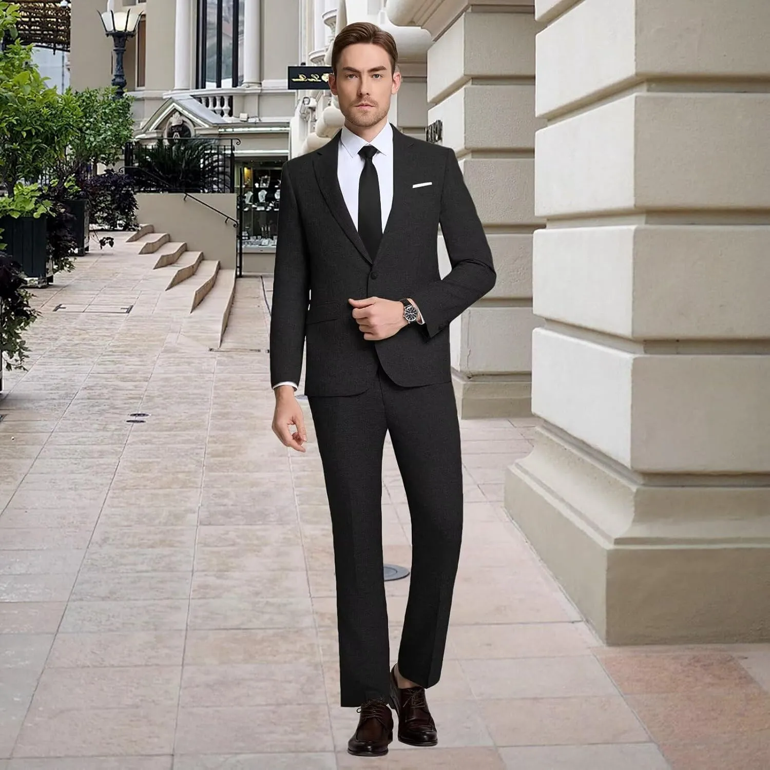 Mens Suits Classic Fit 2 Piece Lightweight Suit Set One Button Casual Jacket Blazer Pant for Men Wedding Bussiness