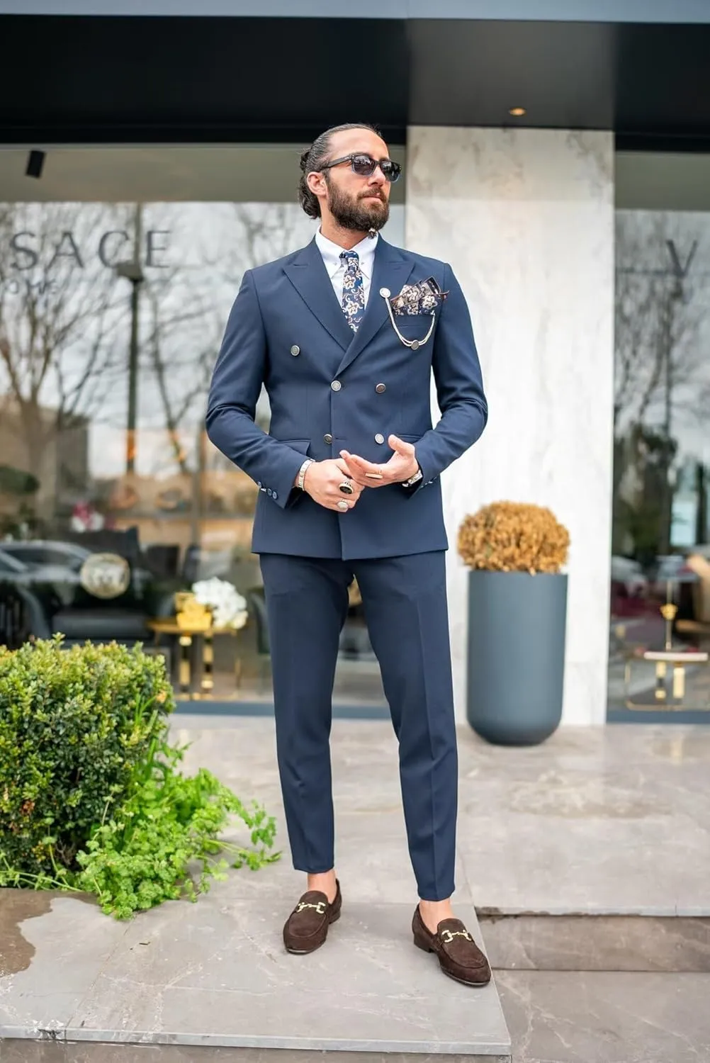 Mens Suits Double Breasted Suit Slim Fit 2 Piece Tuxedo Suits for Men Wedding Prom Business Casual Suit