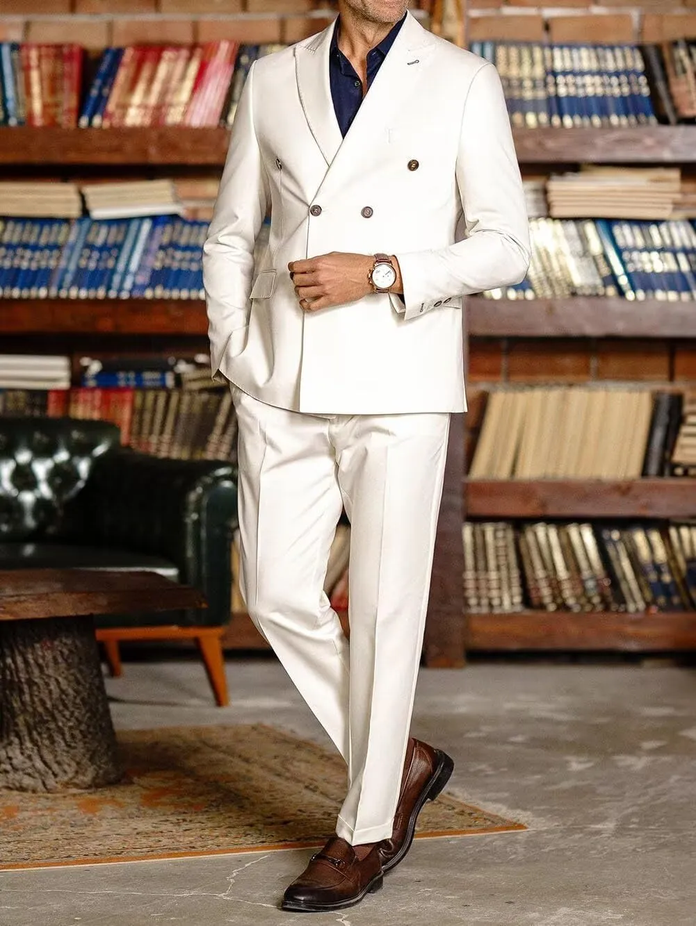 Mens Suits Double Breasted Suit Slim Fit 2 Piece Tuxedo Suits for Men Wedding Prom Business Casual Suit