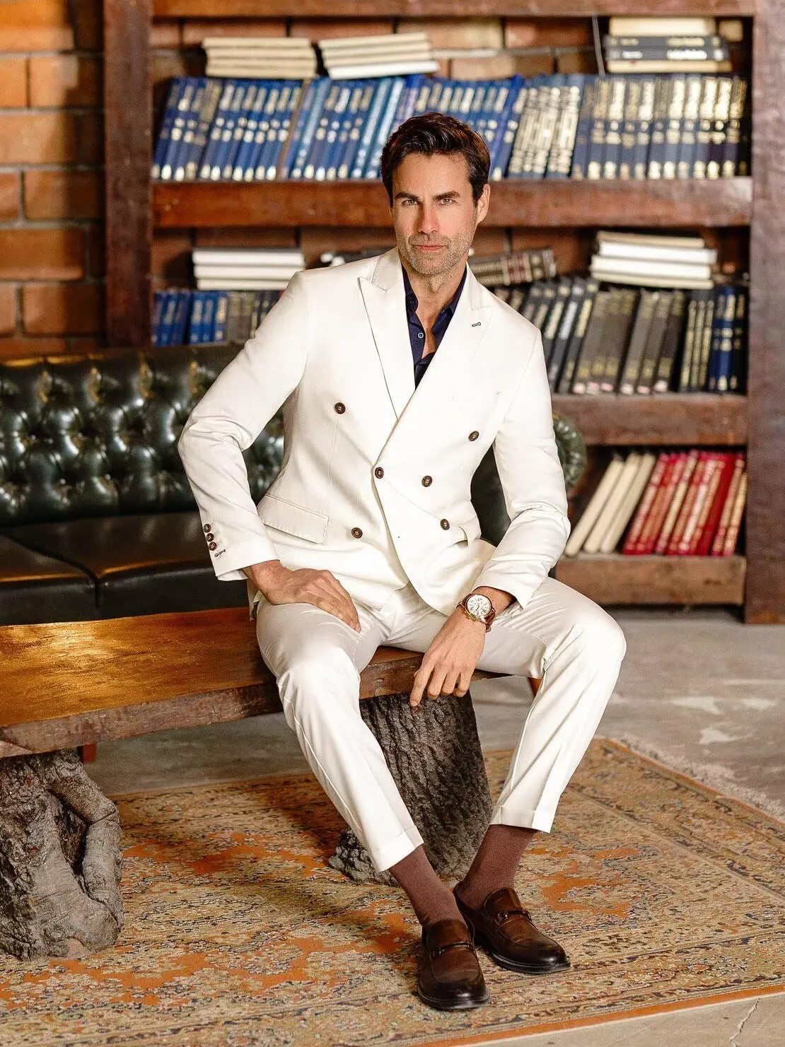 Mens Suits Double Breasted Suit Slim Fit 2 Piece Tuxedo Suits for Men Wedding Prom Business Casual Suit