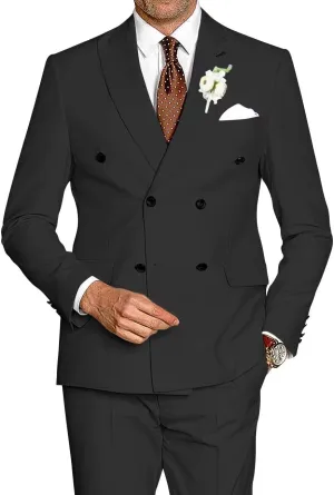 Mens Suits Double Breasted Suit Slim Fit 2 Piece Tuxedo Suits for Men Wedding Prom Business Casual Suit