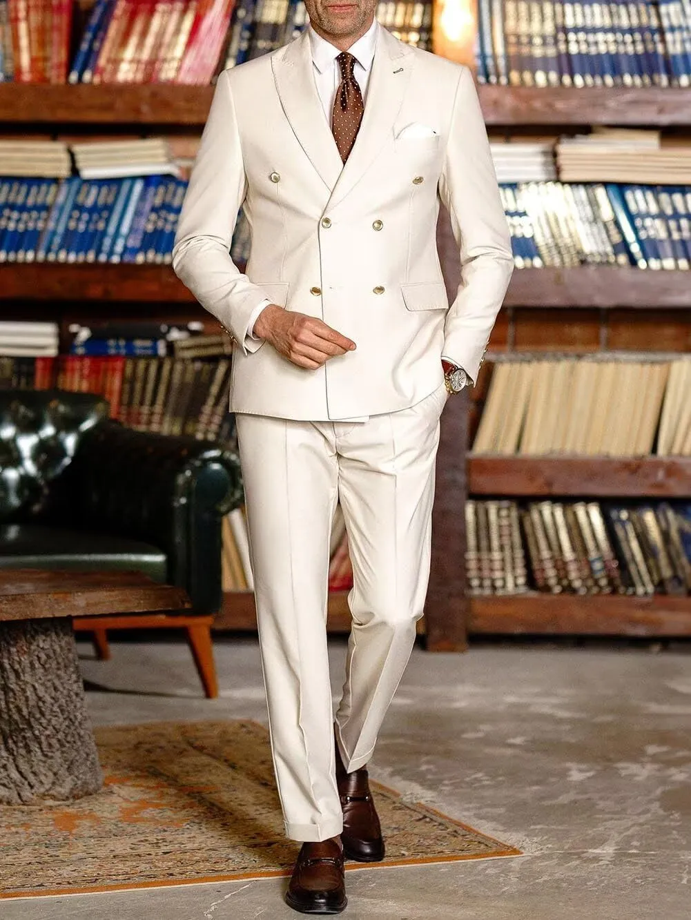 Mens Suits Double Breasted Suit Slim Fit 2 Piece Tuxedo Suits for Men Wedding Prom Business Casual Suit