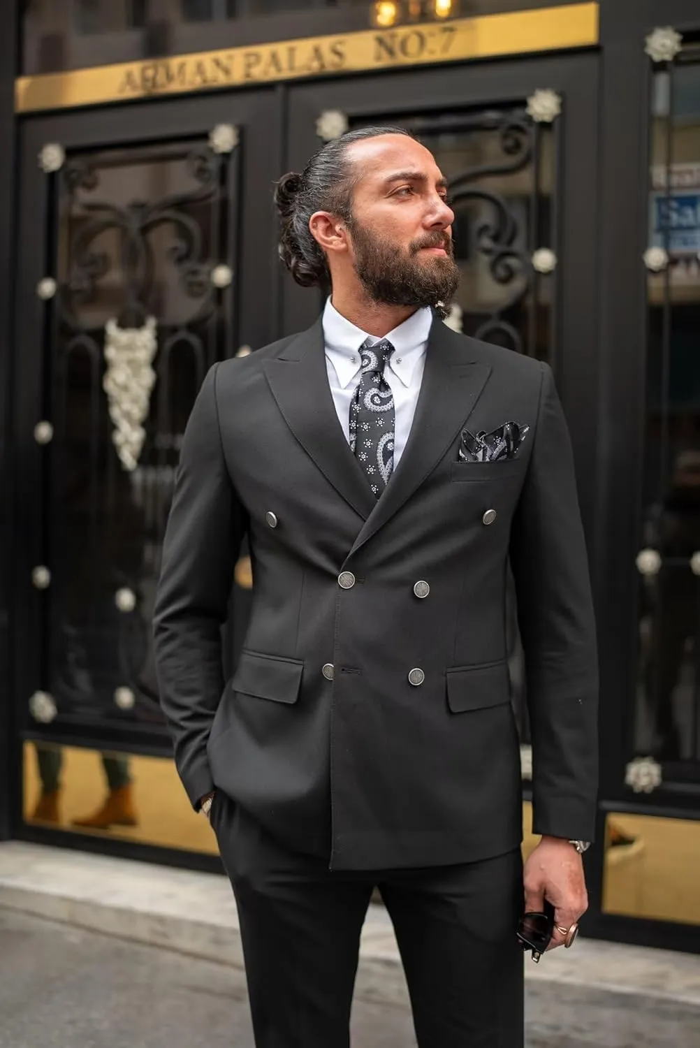 Mens Suits Double Breasted Suit Slim Fit 2 Piece Tuxedo Suits for Men Wedding Prom Business Casual Suit