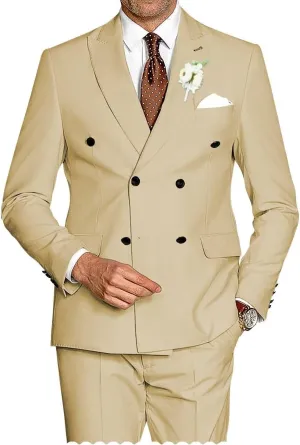 Mens Suits Double Breasted Suit Slim Fit 2 Piece Tuxedo Suits for Men Wedding Prom Business Casual Suit