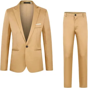 Mens Suits Slim Fit 2 Piece Solid Blazer Pants Business Suit Set Prom Tuxedo Wedding Suit Jacket Pants Set