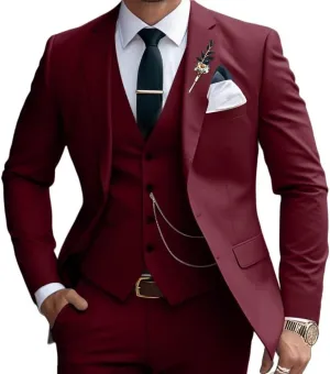 Mens Suits Slim Fit 3 Piece Business Wedding Tuxedo Jacket Vest Pants Suit Set