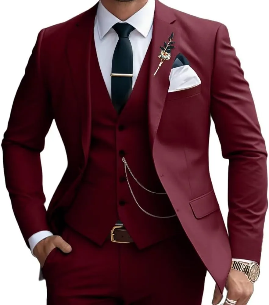 Mens Suits Slim Fit 3 Piece Business Wedding Tuxedo Jacket Vest Pants Suit Set