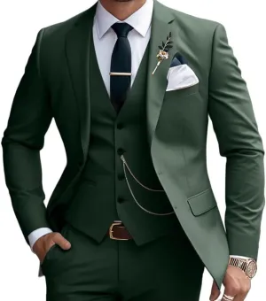 Mens Suits Slim Fit 3 Piece Business Wedding Tuxedo Jacket Vest Pants Suit Set