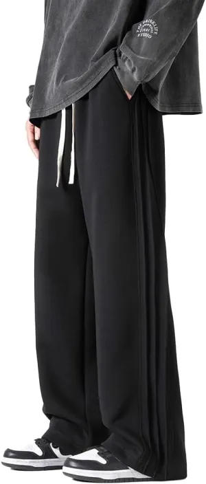 Men's Textured Elastic Drawstring Waist Straight Leg Pants Casual Track Pants Sweatpants