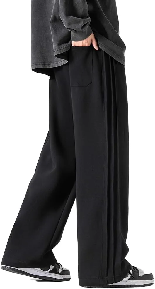 Men's Textured Elastic Drawstring Waist Straight Leg Pants Casual Track Pants Sweatpants