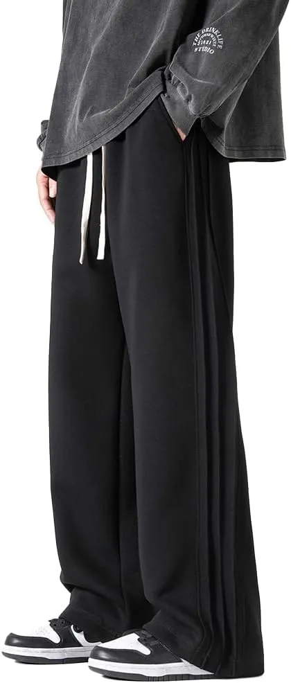 Men's Textured Elastic Drawstring Waist Straight Leg Pants Casual Track Pants Sweatpants