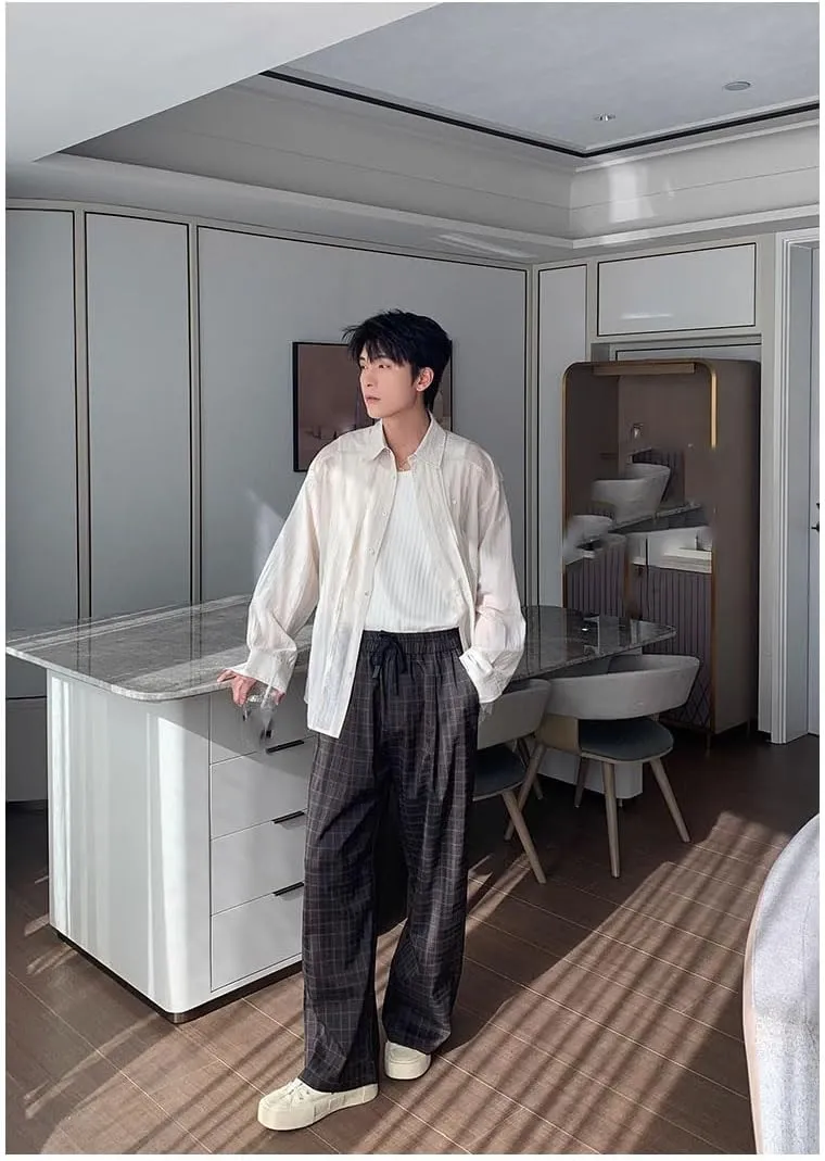 Men's Trouser Summer Thin Elastic Waist Straight Wide-Leg Pants for Men