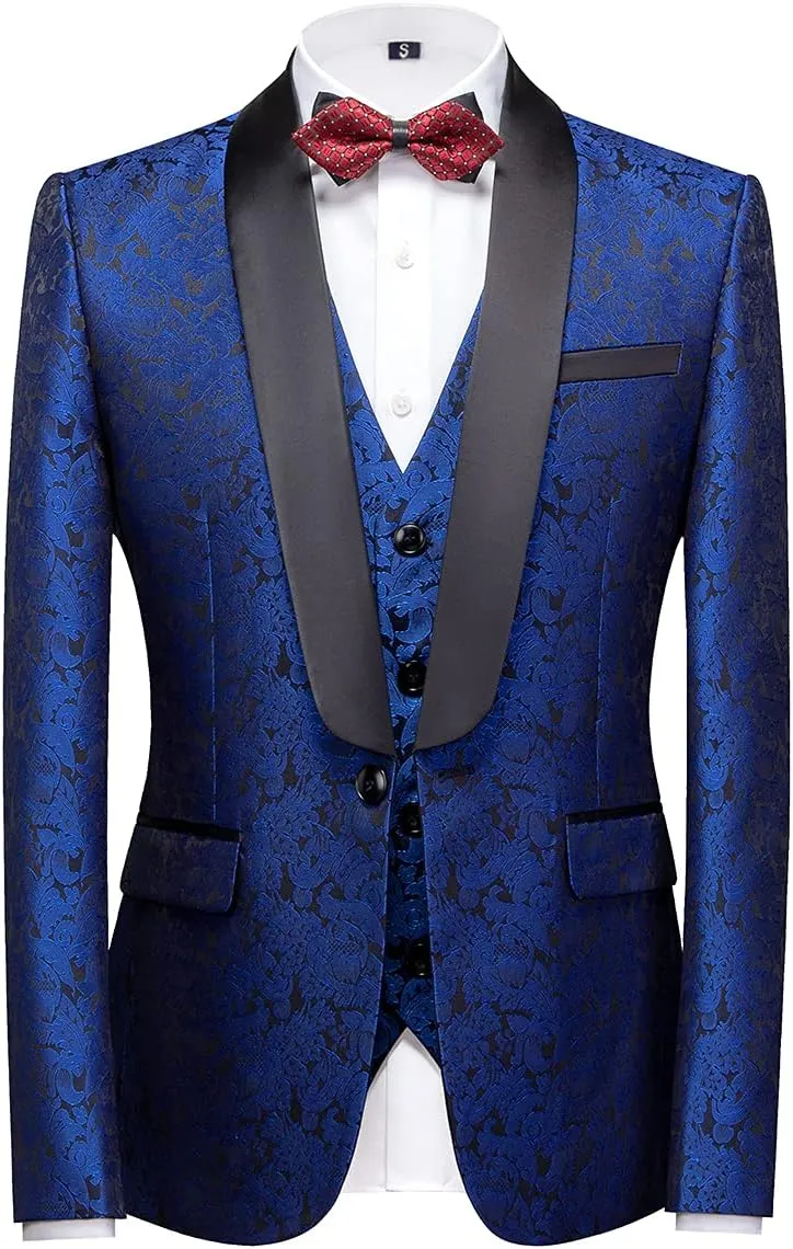 Mens Tuxedo Suits Slim Fit 3 Piece Formal Skinny Tuxedo Suit Set Shawl Lapel Paisley Suits Men for Wedding Prom