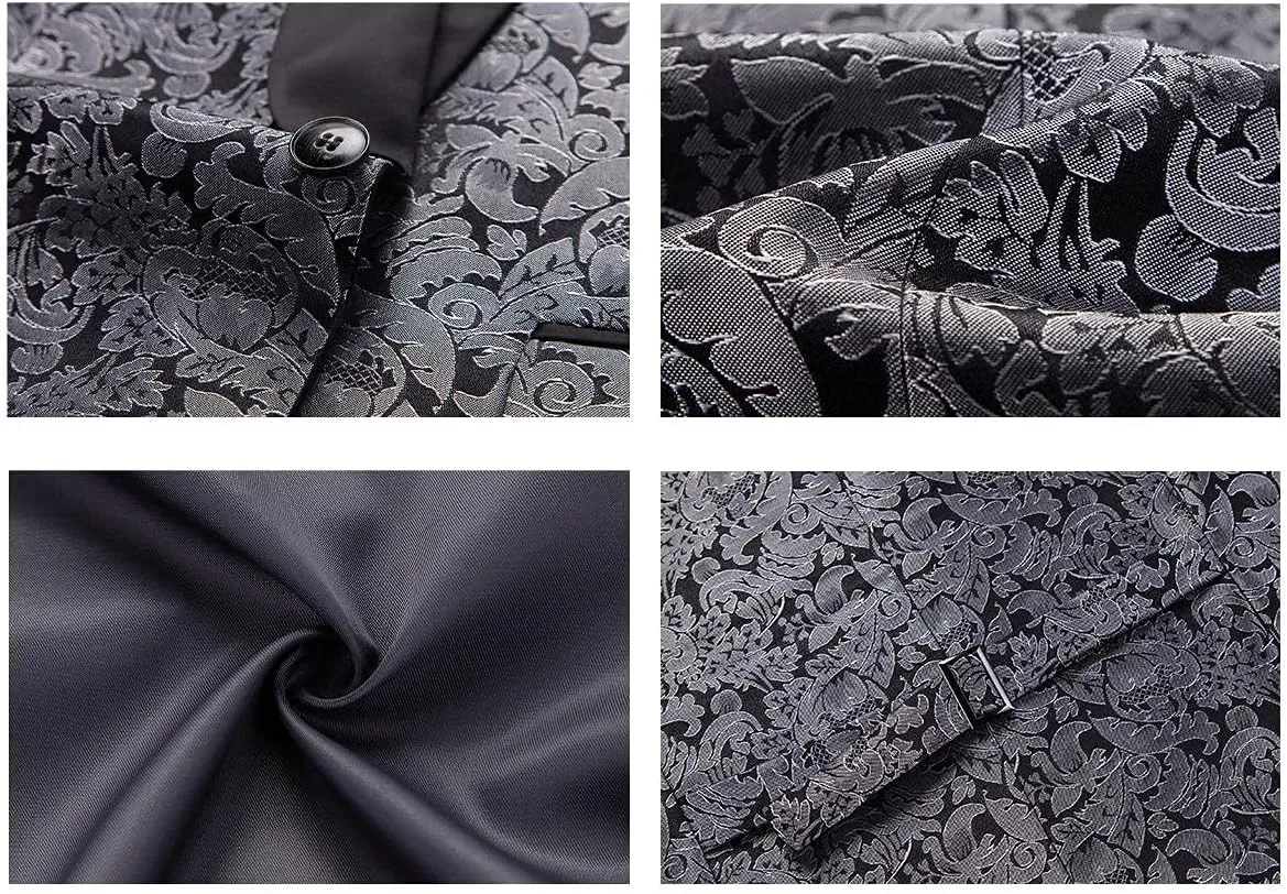 Mens Tuxedo Suits Slim Fit 3 Piece Formal Skinny Tuxedo Suit Set Shawl Lapel Paisley Suits Men for Wedding Prom