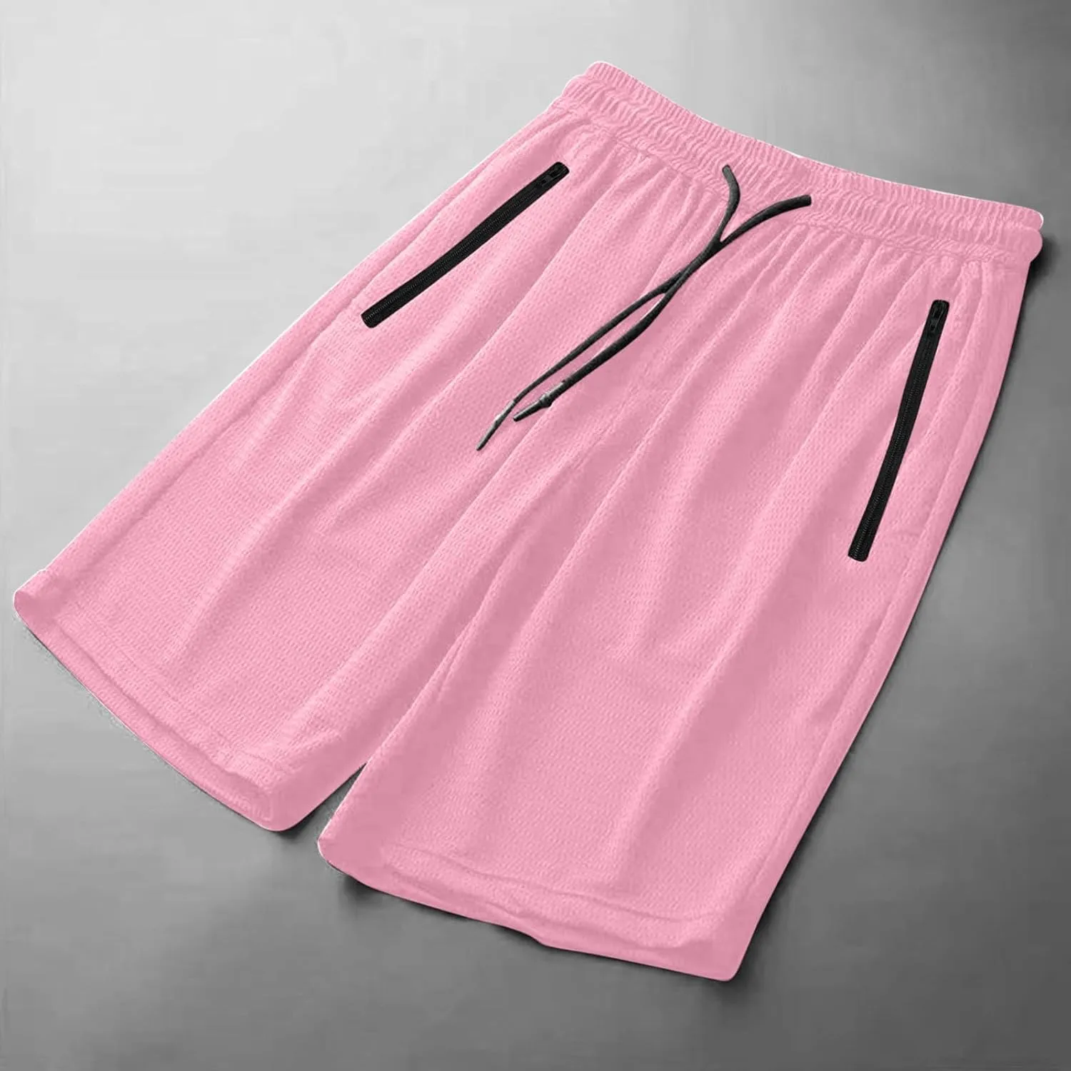 Mens Zip Pocket Shorts Mesh Fabric Quick Dry Drawstring Waistband Athletic Gym Running(Available in Plus Size)
