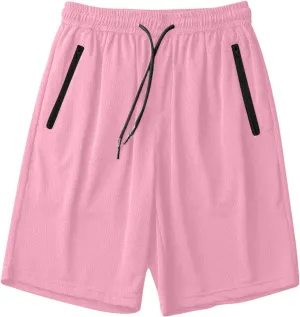 Mens Zip Pocket Shorts Mesh Fabric Quick Dry Drawstring Waistband Athletic Gym Running(Available in Plus Size)