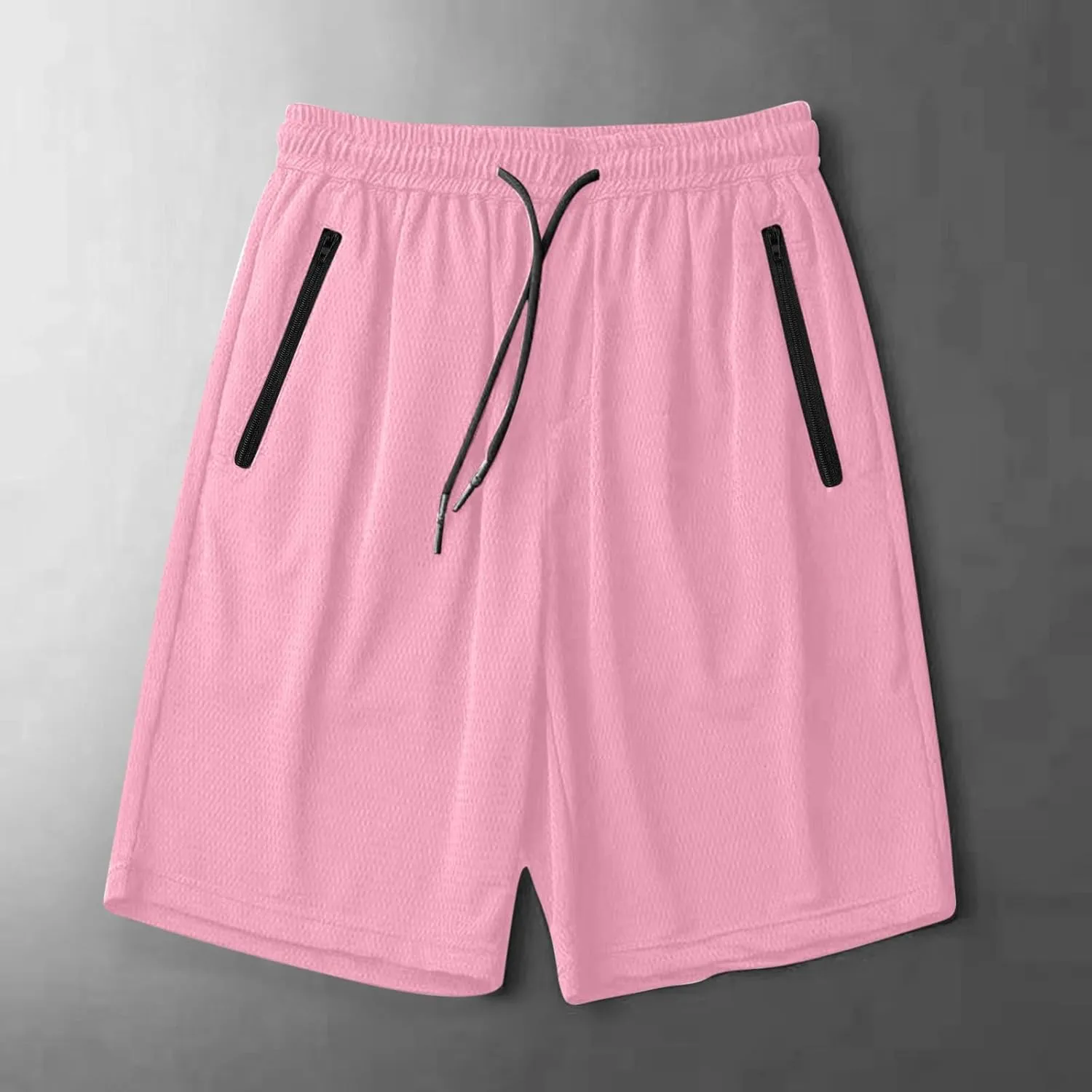 Mens Zip Pocket Shorts Mesh Fabric Quick Dry Drawstring Waistband Athletic Gym Running(Available in Plus Size)