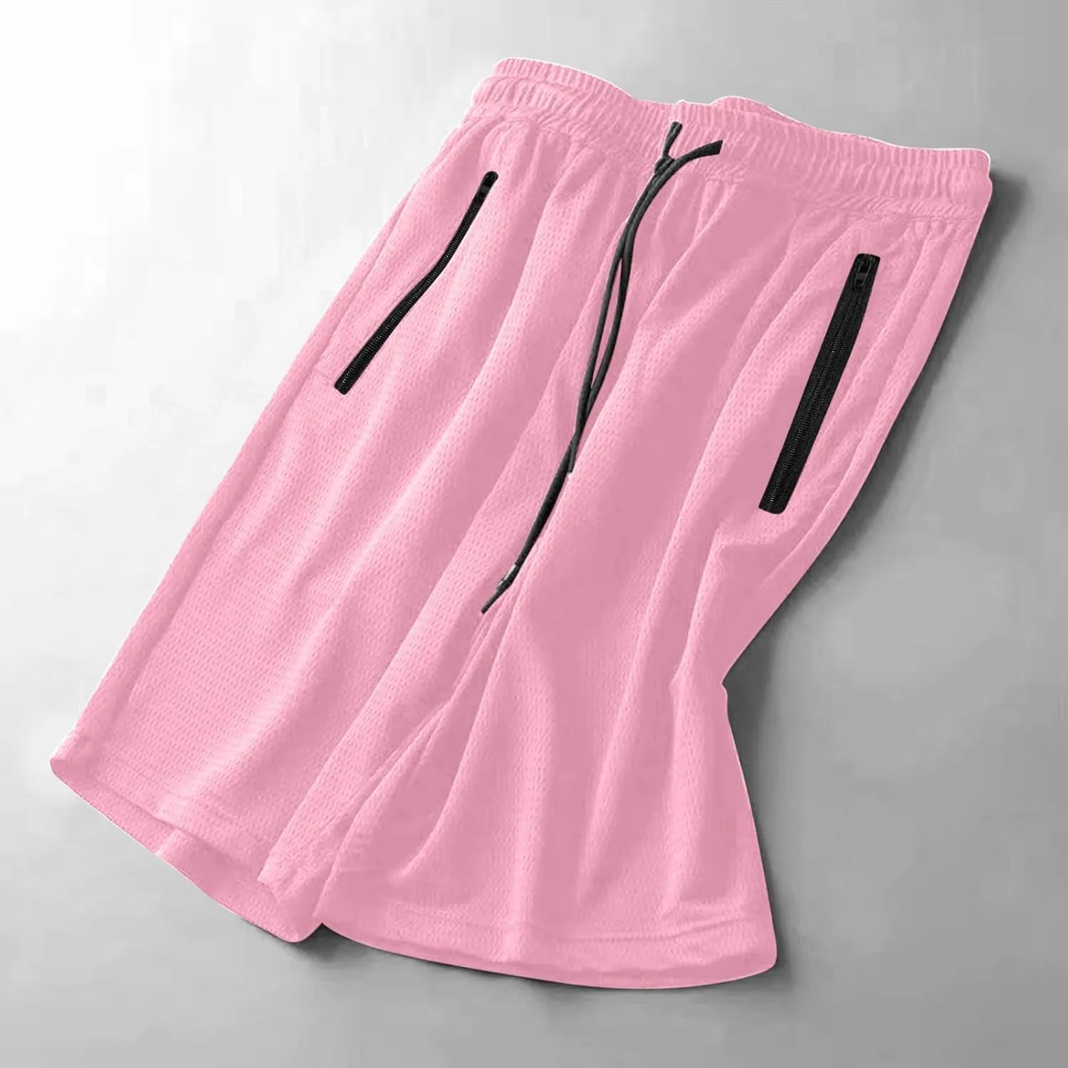 Mens Zip Pocket Shorts Mesh Fabric Quick Dry Drawstring Waistband Athletic Gym Running(Available in Plus Size)