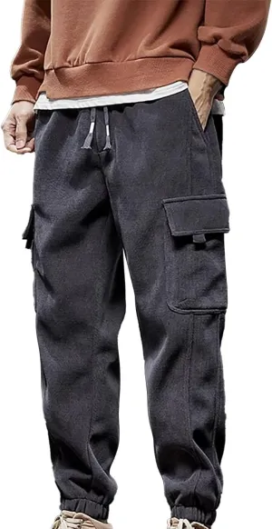MIDOO Mens Cargo Pant Elastic Waist Casual Jogger Pant Stretch Drawstring Elastic Waist Tapered Leg Sweatpants with Pockets